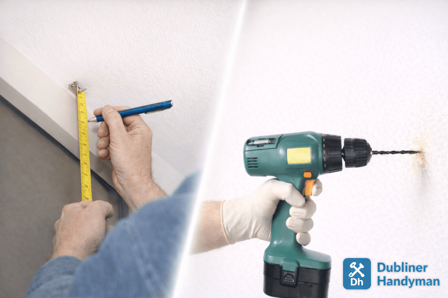 Perfuração da parede para suporte de calha de cortinas