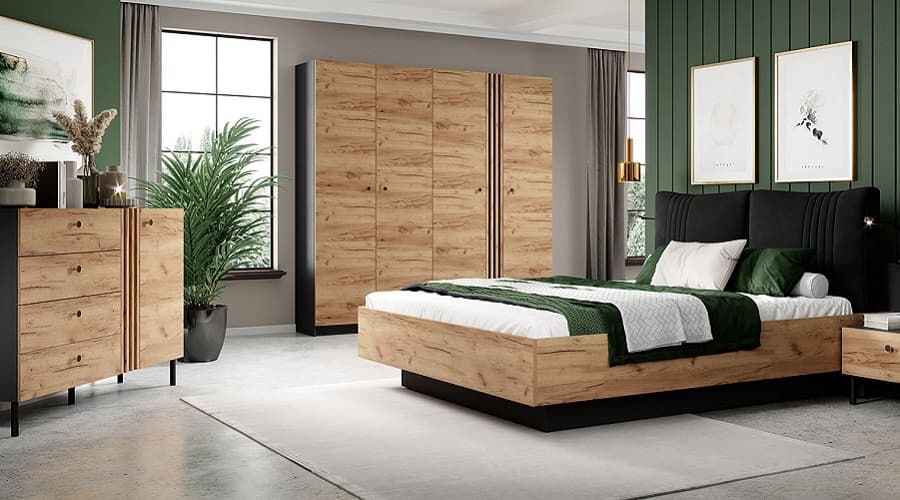 Montagem de roupeiro e cama num quarto